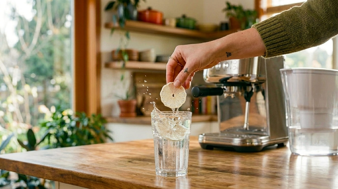 Svěží sklenice vody s citronem, který neutralizuje chlor